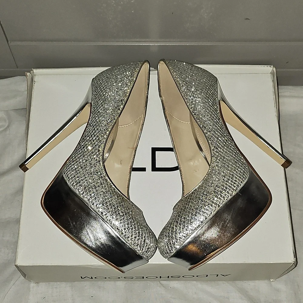 Aldo Fran Silver Platform Heels Size 8 - Picture 12 of 16